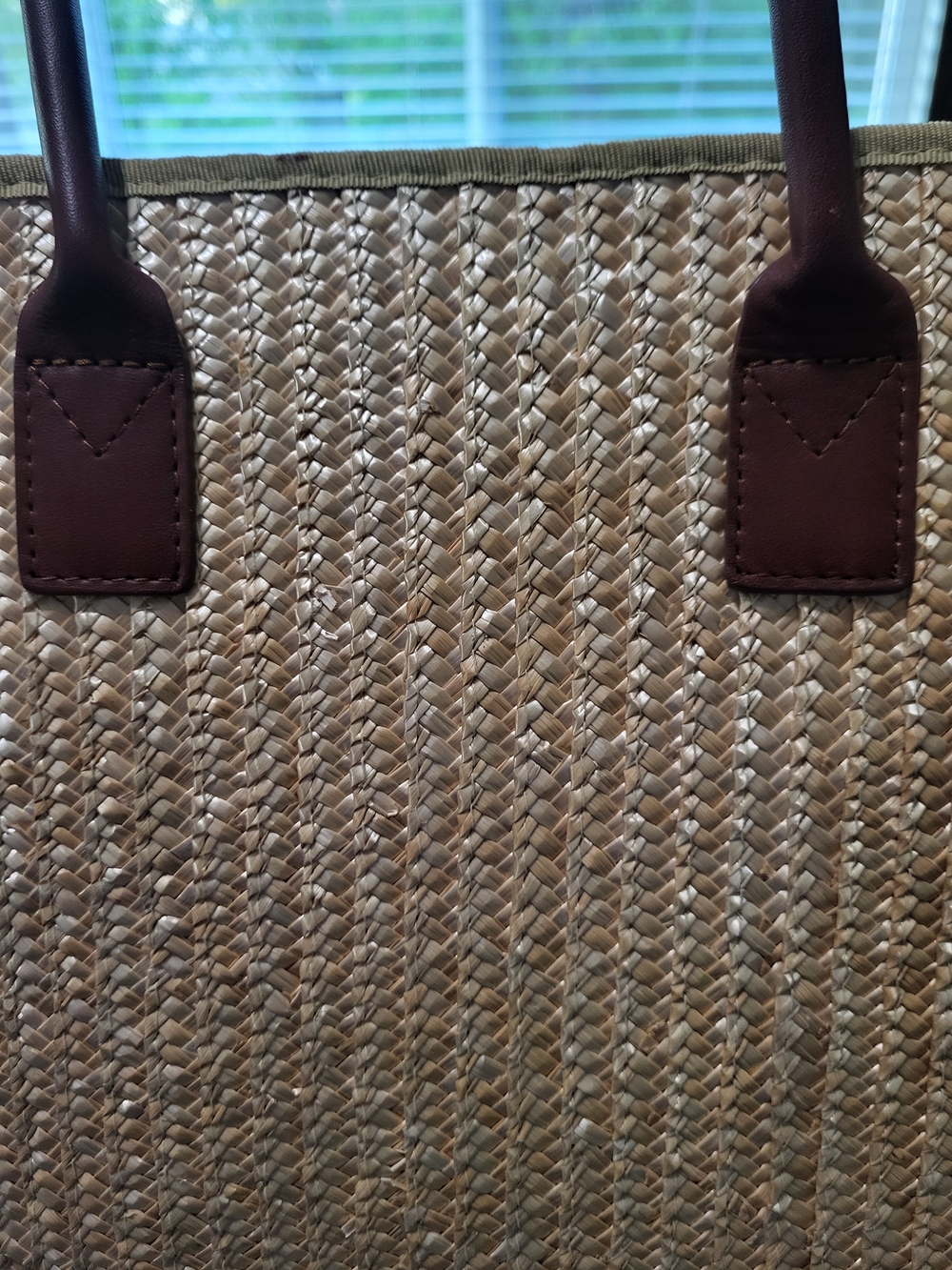 Eddie Bauer Straw Tote Satchel with Brown Leather Handles 13"x10" - Picture 5 of 6